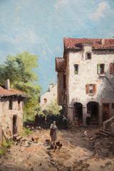 Court of Farm Oil on Canvas by Emile Godchaux French Painter of the 19th Century