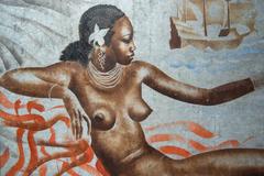 Art Deco African Girl on Sofa Three Leafs Folding Screen by Uzelac