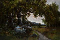 Forest Path in Fontainebleau Oil on Original Canvas by L.R Matifas
