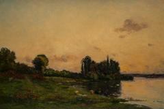 Washerwomen beside the Yonne Oil on Original Canvas by H.C. Delpy, 19th Century