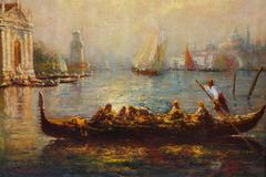 Arrival at Venice Oil on Original Canvas by François Maury, 19th Century