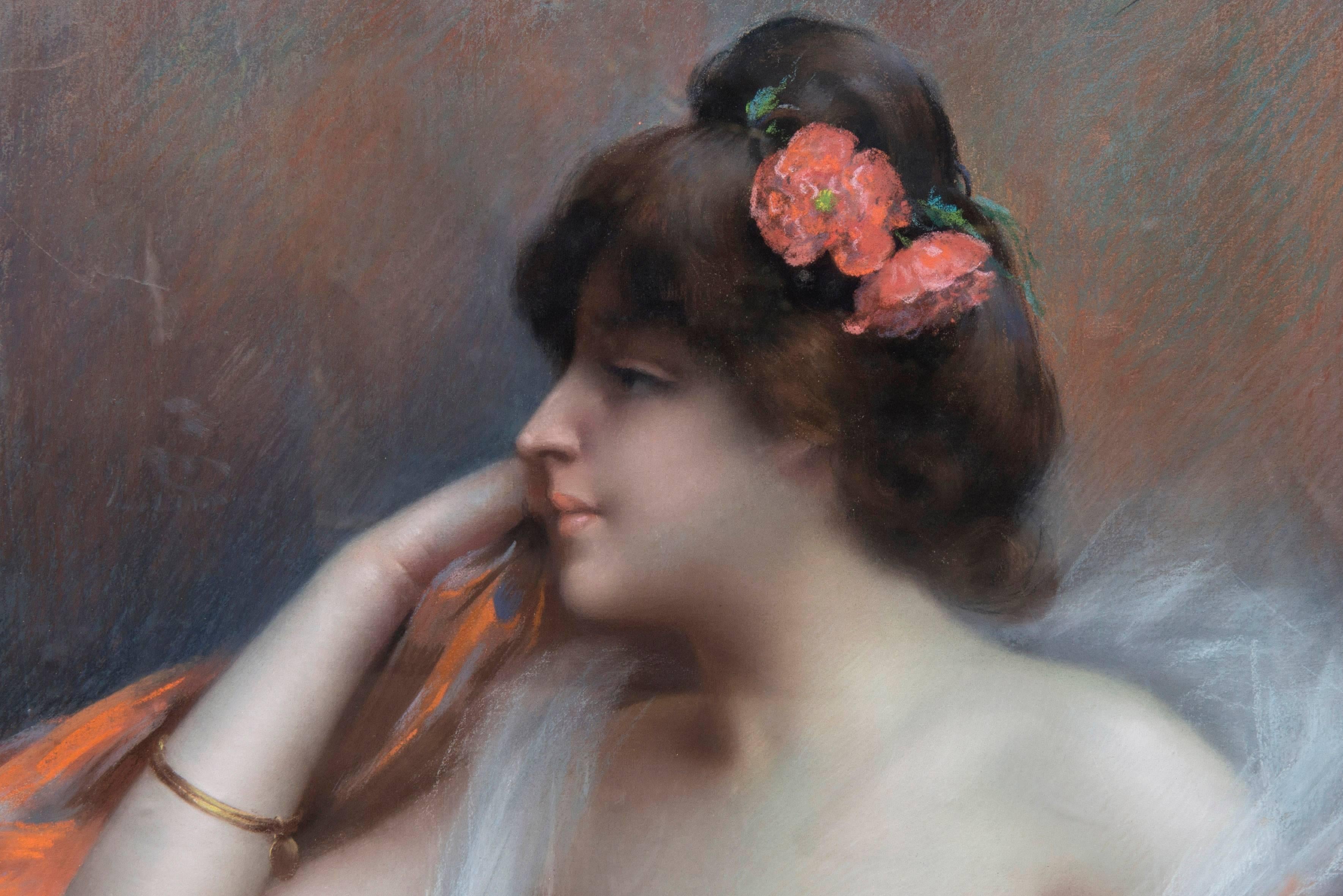 Unknown Portrait of an Elegant Woman by Delphin Enjorlas, circa 1880-1900 For Sale
