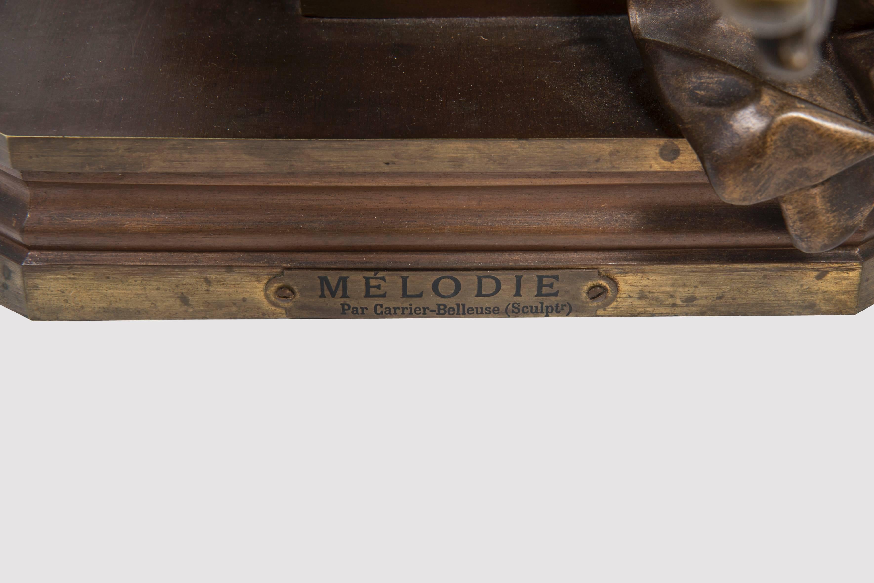 Exceptionally rare item representing the Muse Melody. This is the largest model, the marble version of this bronze is kept at the Louvre museum in the Sculpture Department.
This is the most known bronze and representation of the artist's