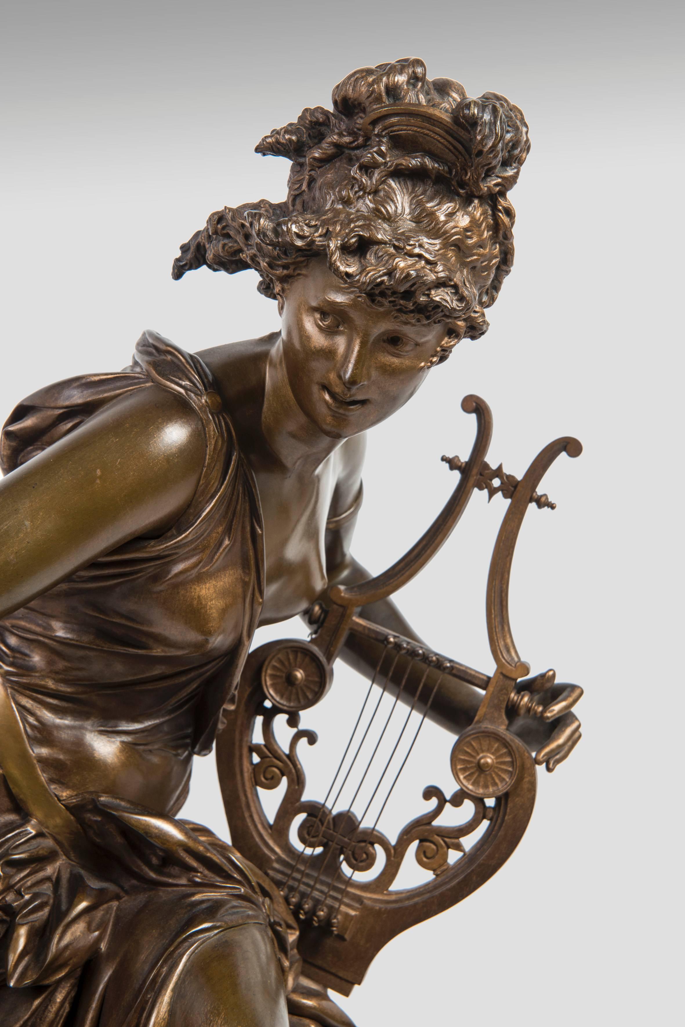 French Melodie by Carrier-Belleuse Superb Golden Patinated Bronze, 19th Century For Sale