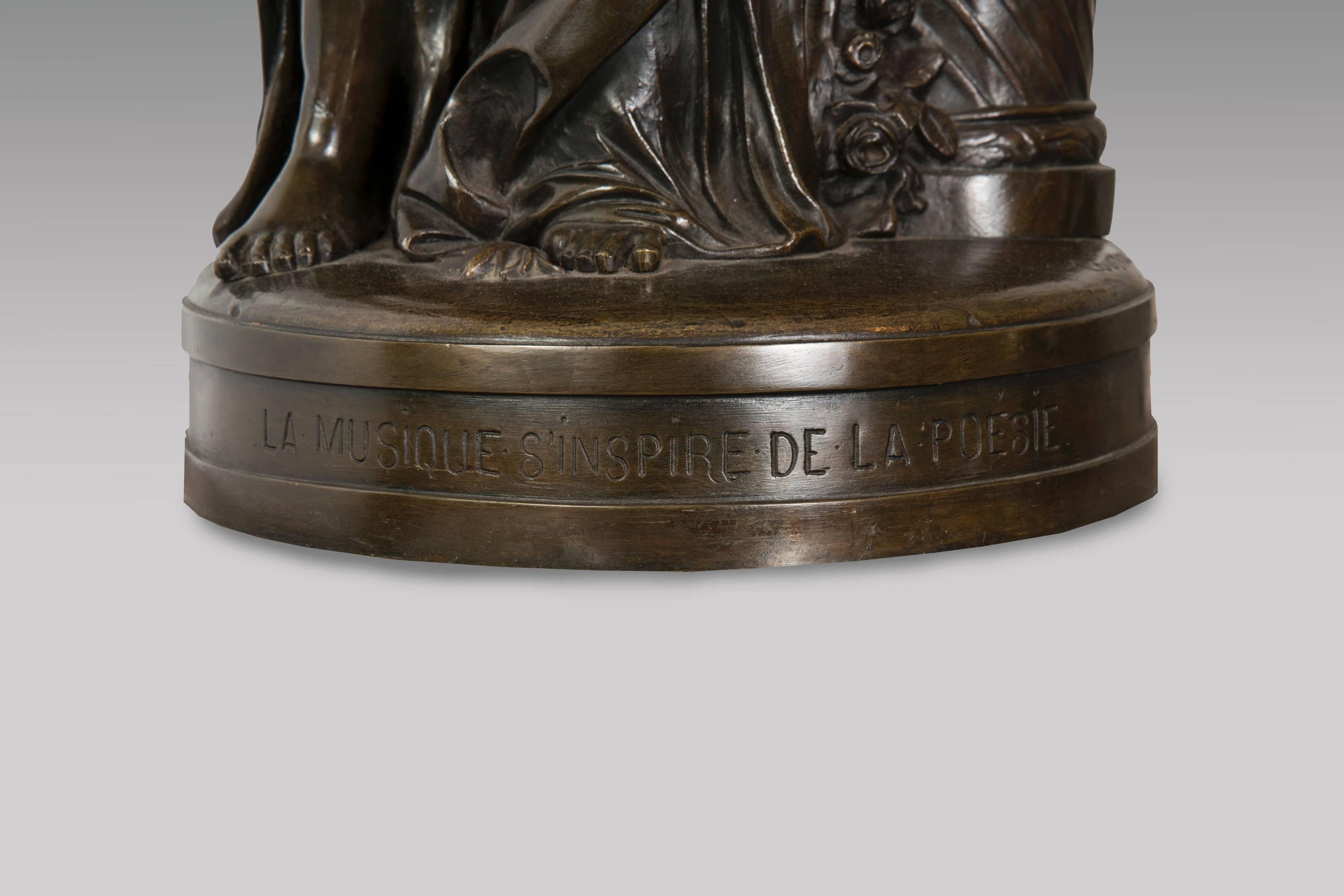 Français La Musique S''inspirant De La Poésie par Hippolyte Francois Moreau Bronze rare en vente
