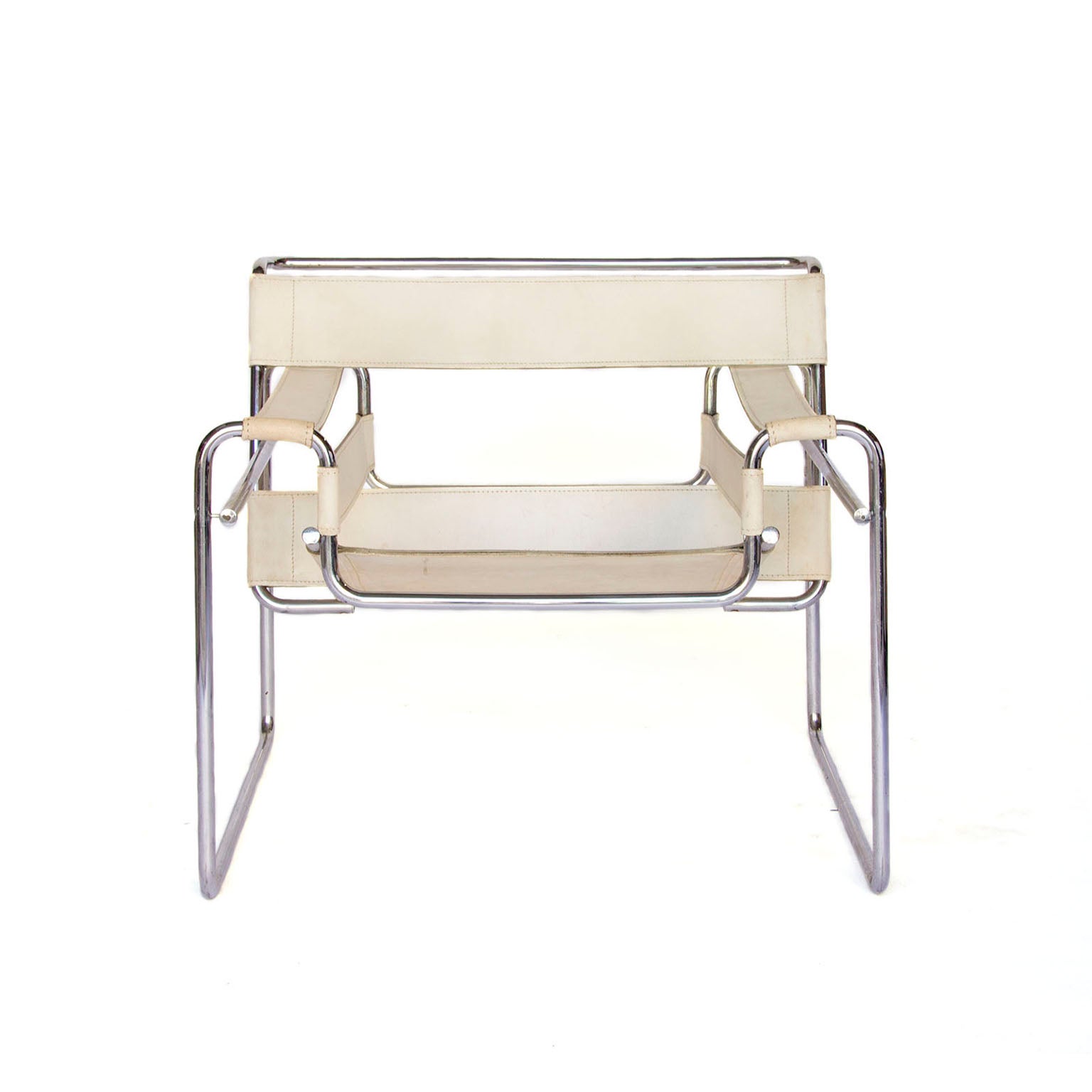 1925, Marcel Breuer, White Leather Vintage Wassily Chair For Sale 1925, Marcel Breuer, White Leather Vintage Wassily Chair For Sale