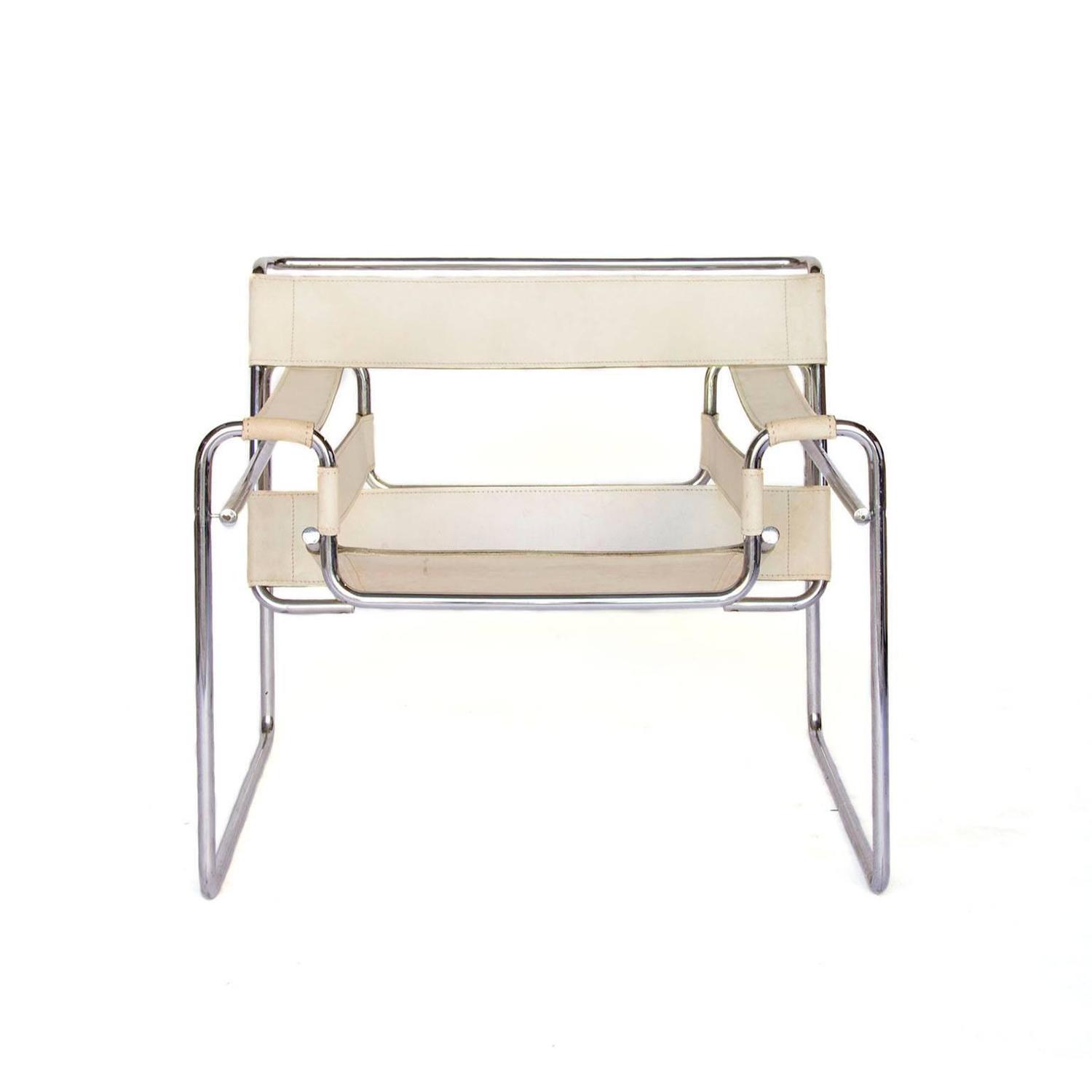 1925, Marcel Breuer, White Leather Vintage Wassily Chair For Sale at