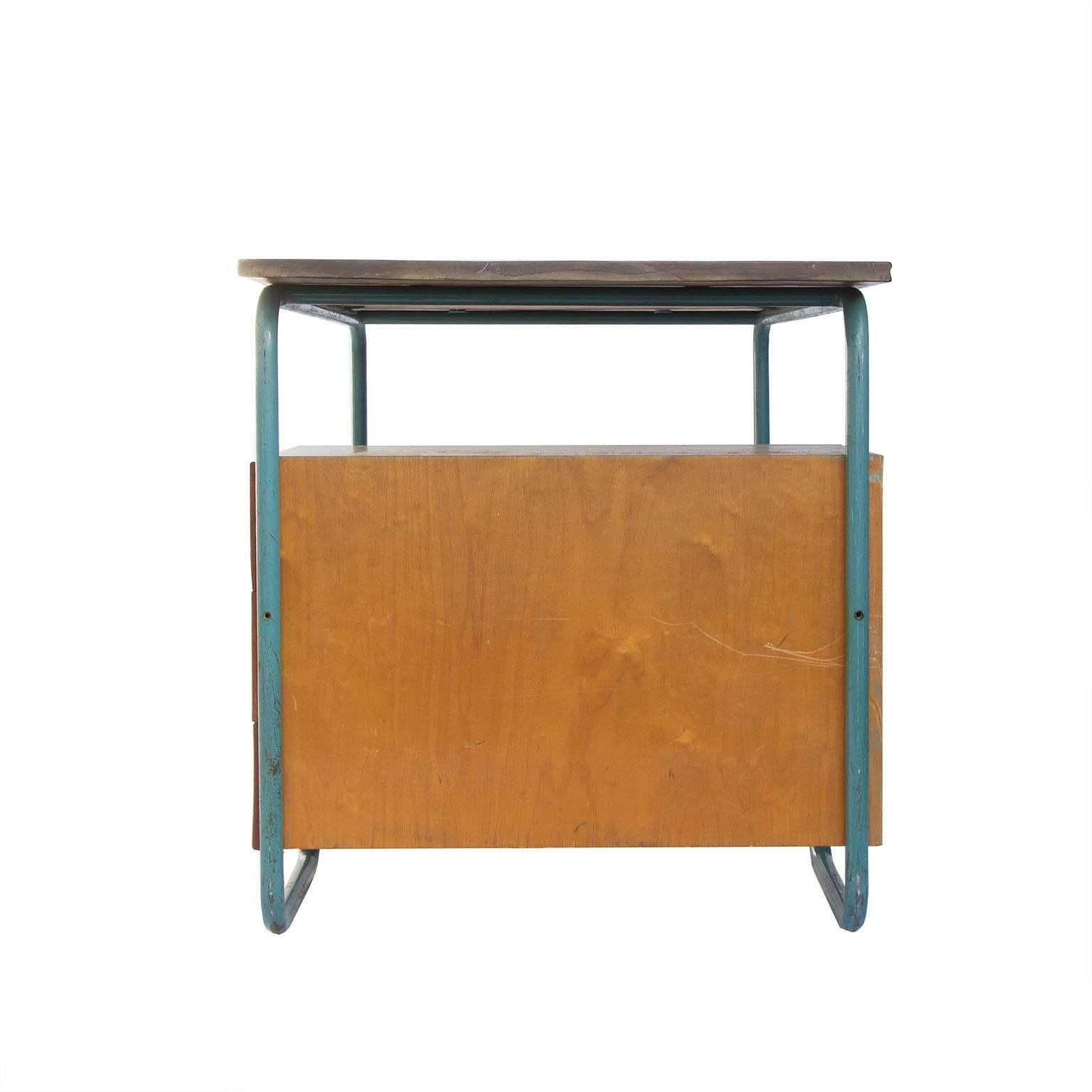 Mid-Century Modern 1930, Office Desk in Style of Corbusier in Painted Metal and Wood