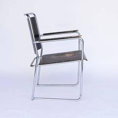 Rare Large Side or Easy Tubular Chair with Original Painted Wood, circa 1930