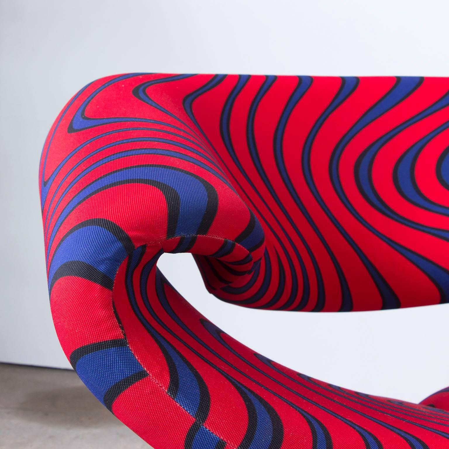 Mid-Century Modern Ribbon Chair in Original Artifort Psychodillic Color Fabric, Pierre Paulin, 1966