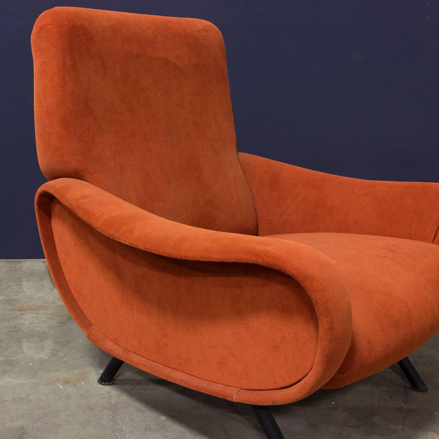 italien Marco Zanuso fauteuil de dame en velours souple et tissu Terra pour Arflex, 1951 en vente