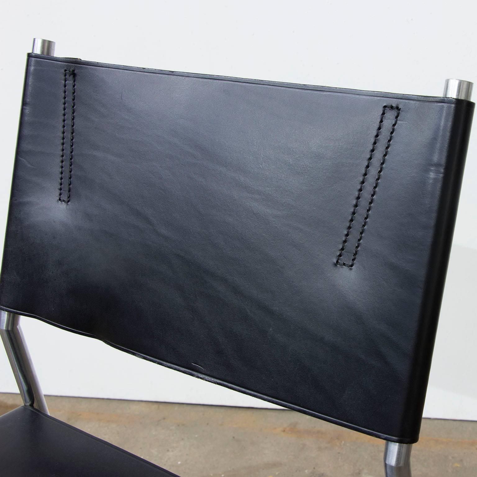 Stainless Steel 1960, Martin Visser, Set Chairs SE 06 in Black Leather by Spectrum Holland