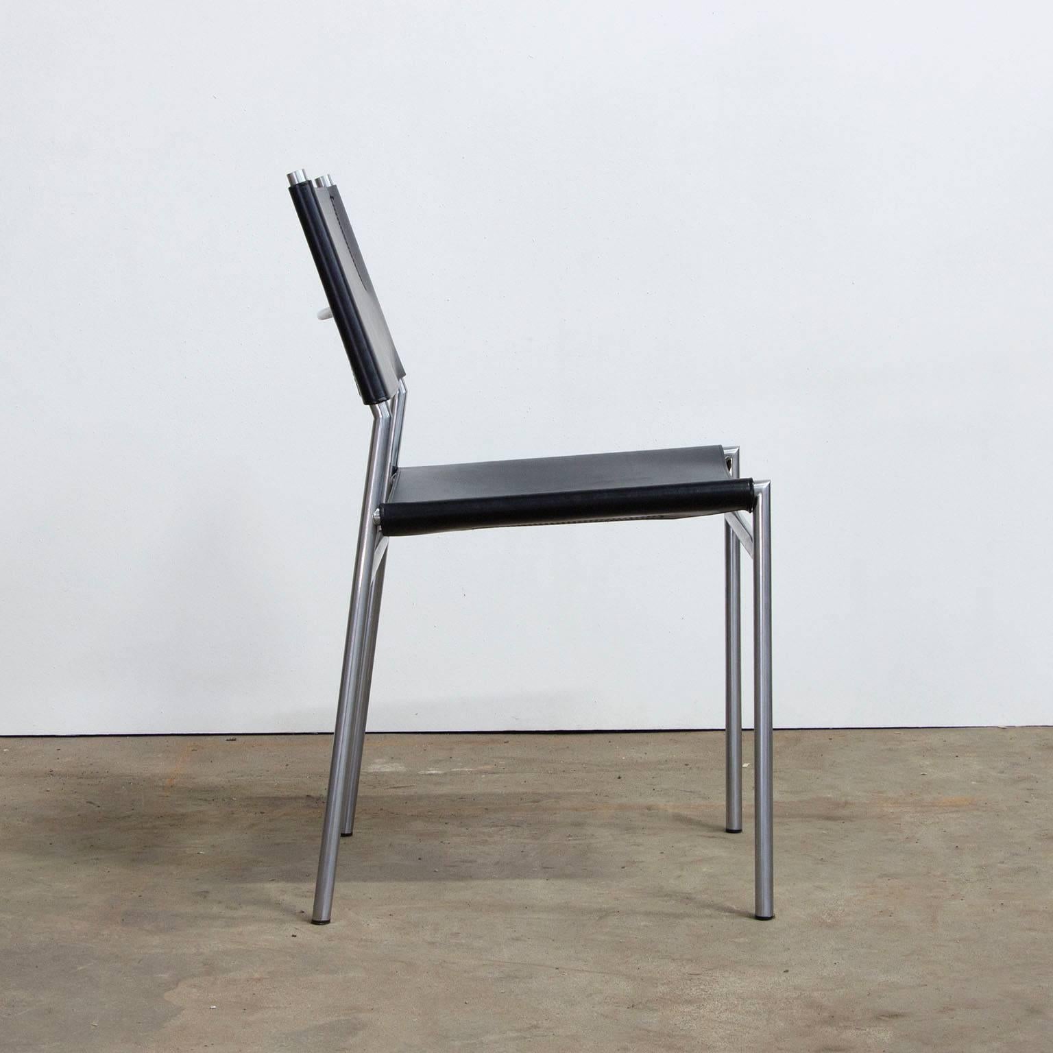 1960, Martin Visser, Set Chairs SE 06 in Black Leather by Spectrum Holland In Good Condition In Amsterdam IJMuiden, NL