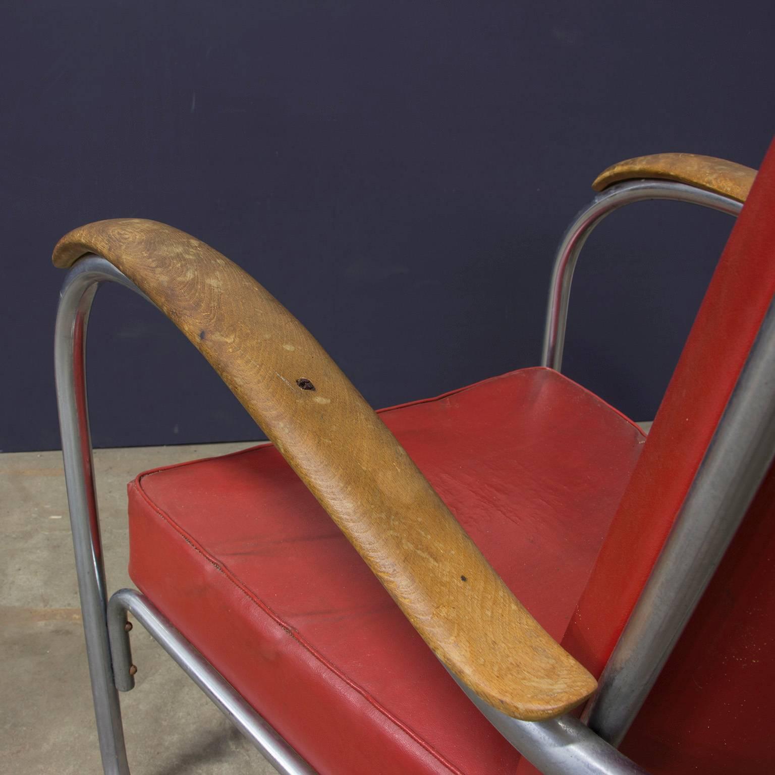 Steel 1932, W.H. Gispen for Gispen, a Complete Original 412 Chair with Wooden Armrests