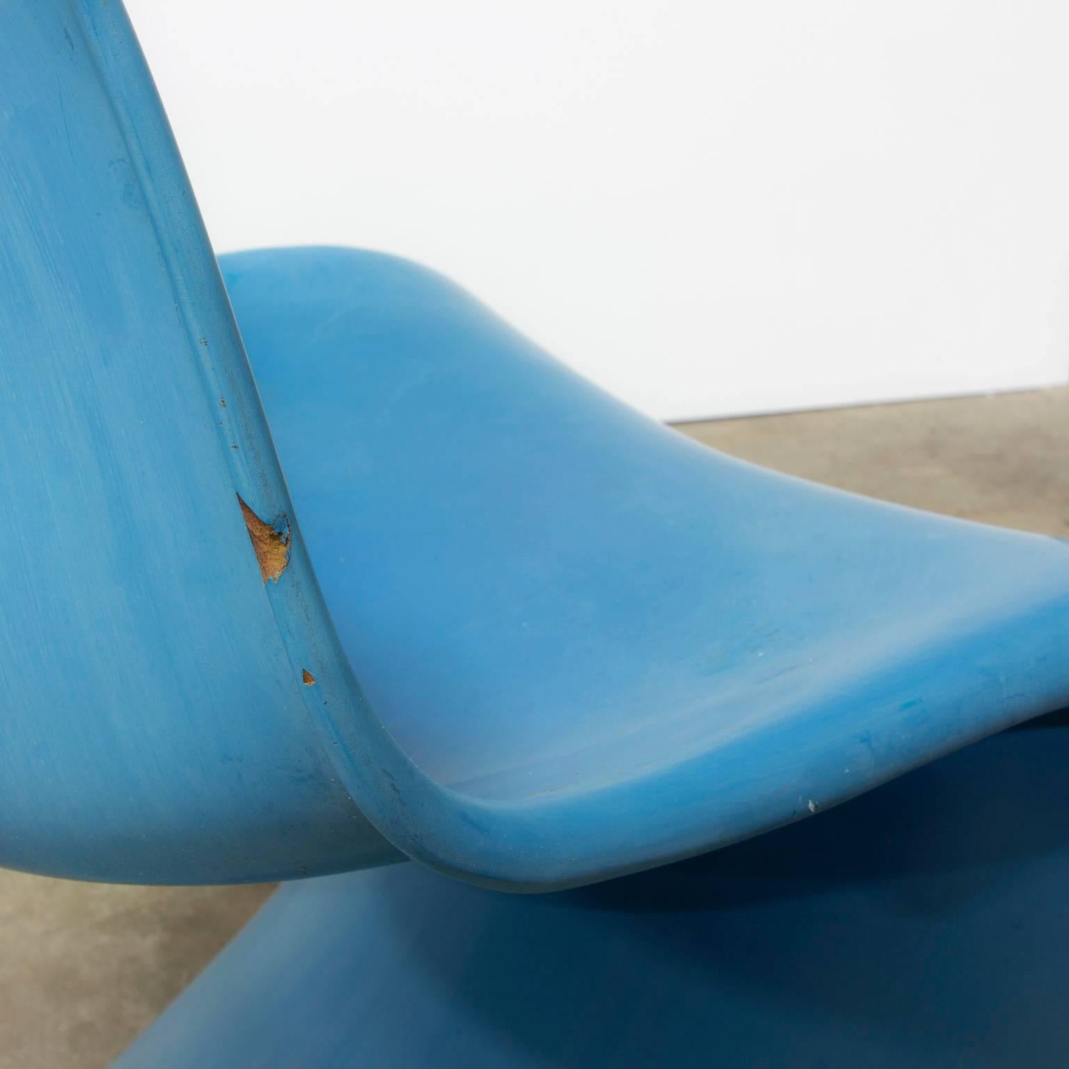 Danish 1965, Verner Panton, Two Stacking Chair 1st Herman Miller Edition, in Blue For Sale