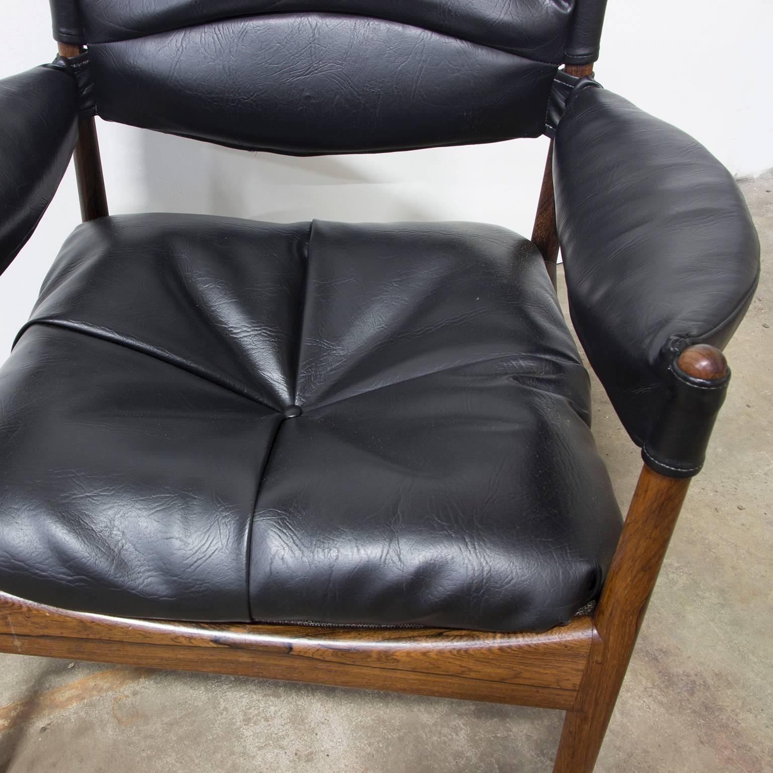 1963, Kristian Solmer Vedel, Modus Easy Chair, Black Leather for Soren Willadso In Excellent Condition In Amsterdam IJMuiden, NL