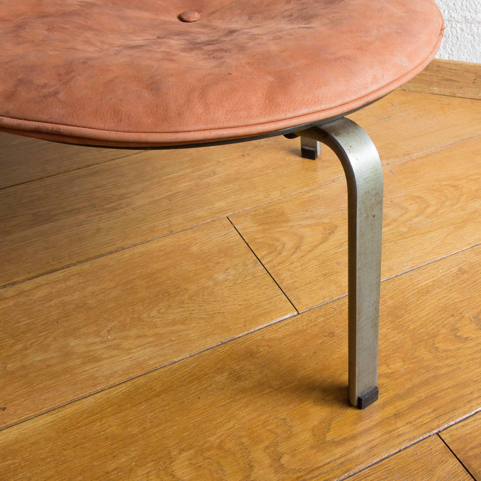 Danish 1959 Poul Kjærholm Stool PK-33, Suede Leather by E. Kold Christensen in Denmark