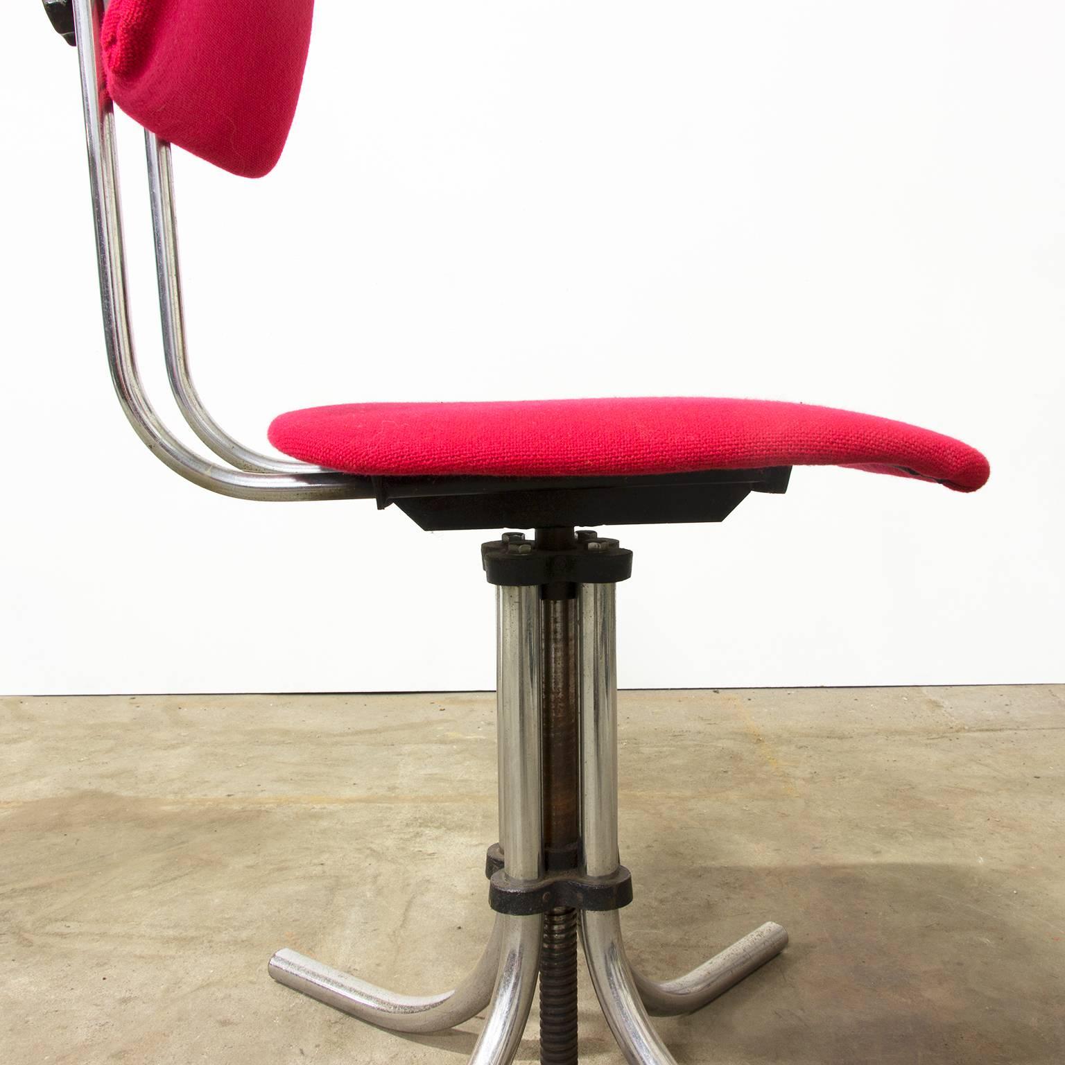 Metal 1960s, Fana Metaal Schiedam, Adjustable Swivel Office Chair For Sale