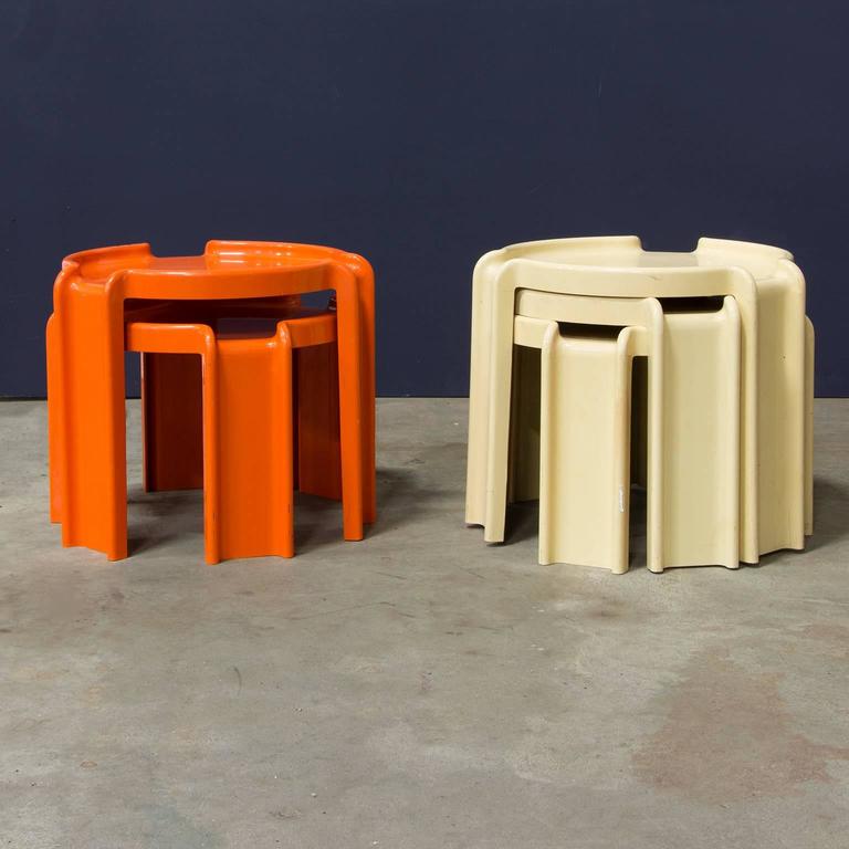 1968, Giotto Stoppino for Kartell, Two Orange Plastic Nesting Tables at