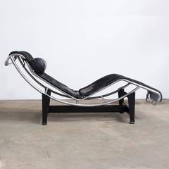 1928, Le Corbusier, Early LC 4 by Cassina in Chrome with Black Pony Skin