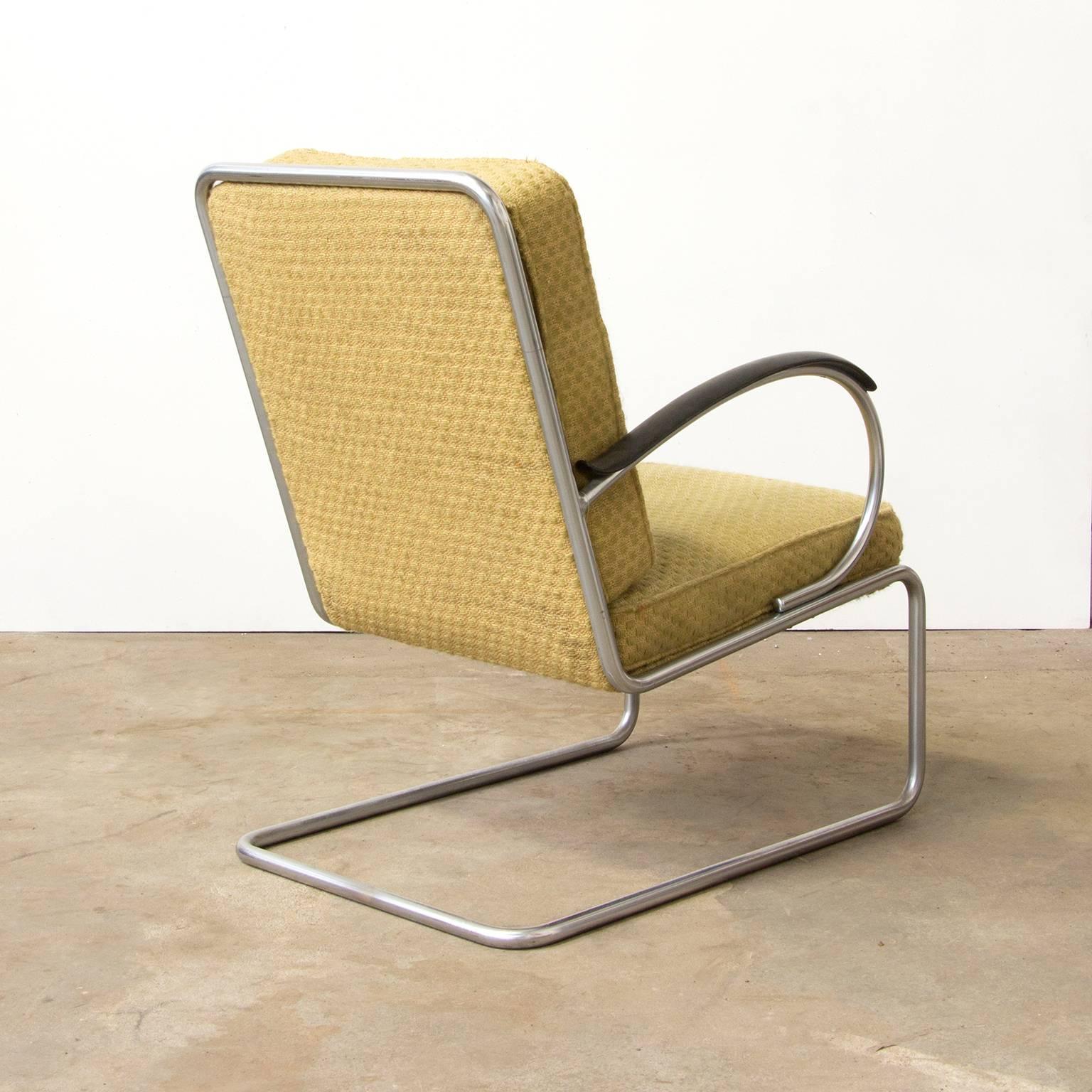Mid-Century Modern 1933, W.H. Gispen pour Gispen Culemborg, fauteuil 409 en tissu conçu par Gispen en vente