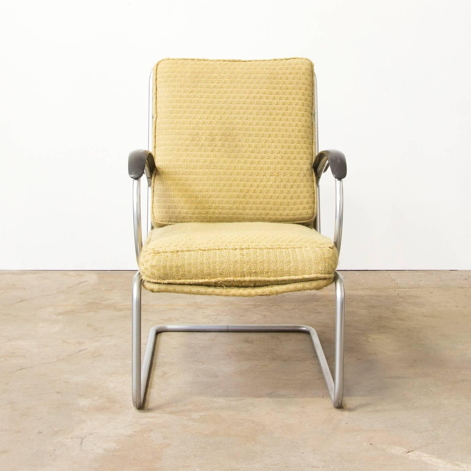 1933, W.H. Gispen pour Gispen Culemborg, fauteuil 409 en tissu conçu par Gispen Bon état - En vente à Amsterdam IJMuiden, NL