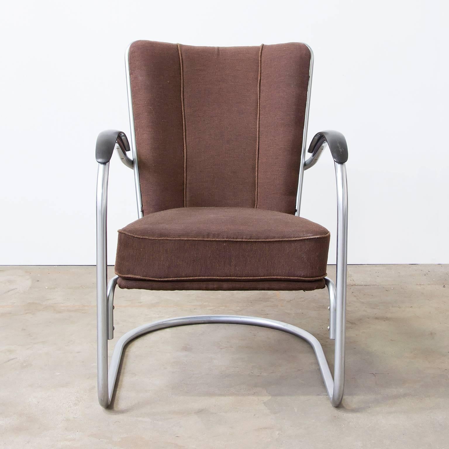 1932, W.H. Gispen für Gispen, Easy Chair 412 mit Original-Stoff im Zustand „Gut“ im Angebot in Amsterdam IJMuiden, NL