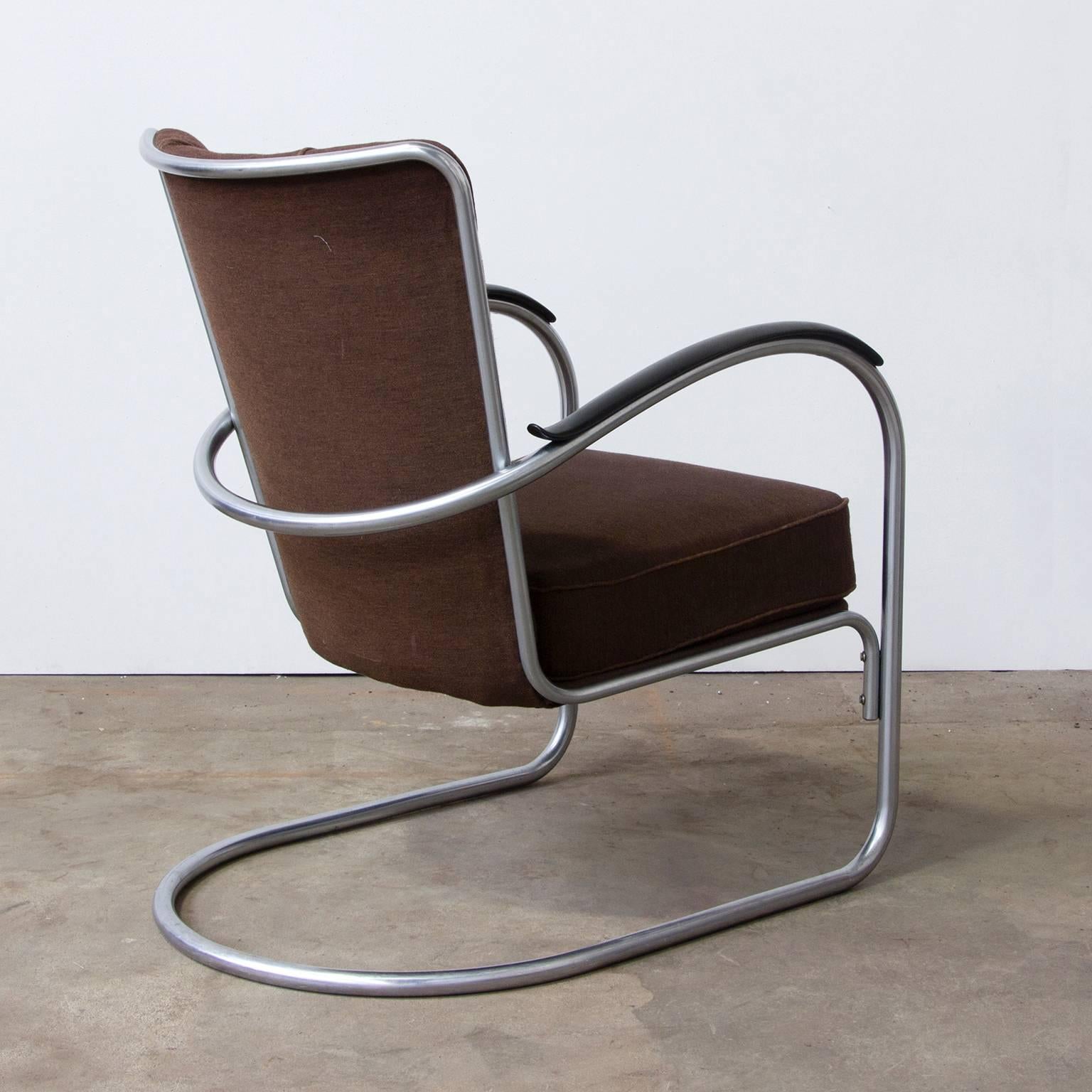 1932, W.H. Gispen für Gispen, Easy Chair 412 mit Original-Stoff (Moderne der Mitte des Jahrhunderts) im Angebot