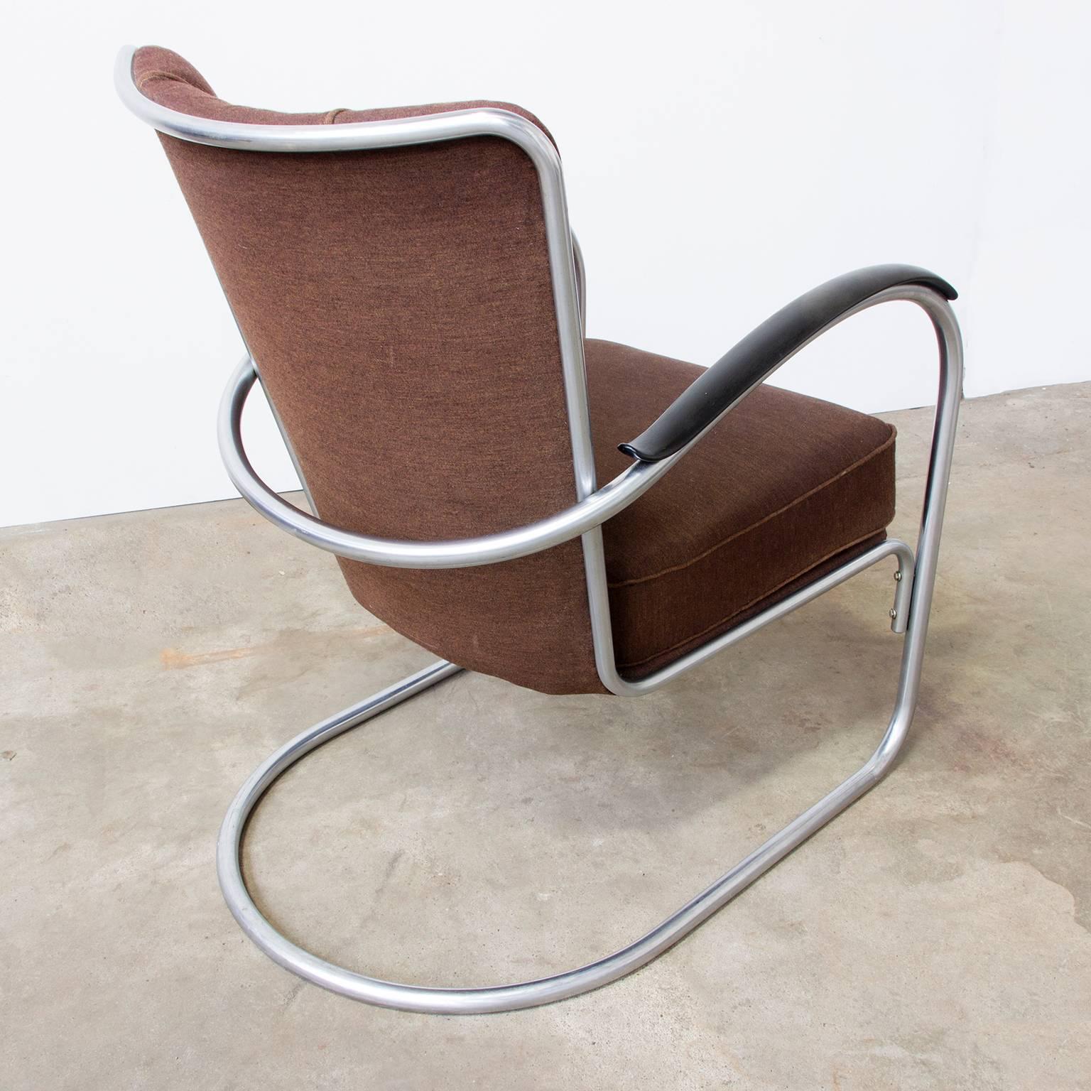 1932, W.H. Gispen für Gispen, Easy Chair 412 mit Original-Stoff (Mitte des 20. Jahrhunderts) im Angebot