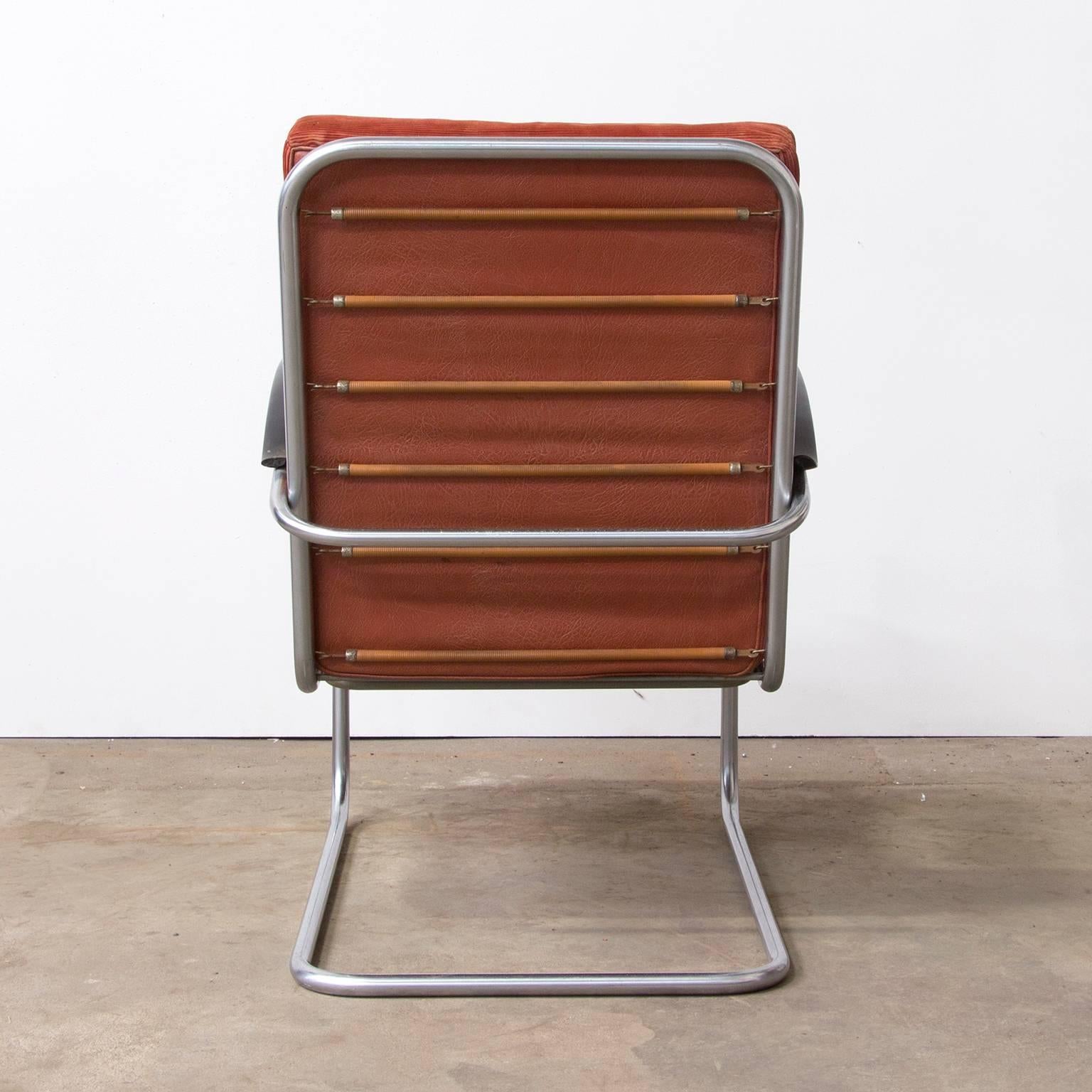 Mid-Century Modern 1933, W.H. Gispen for Gispen Culemborg, Easy Chair 409 in Terra Cotta For Sale