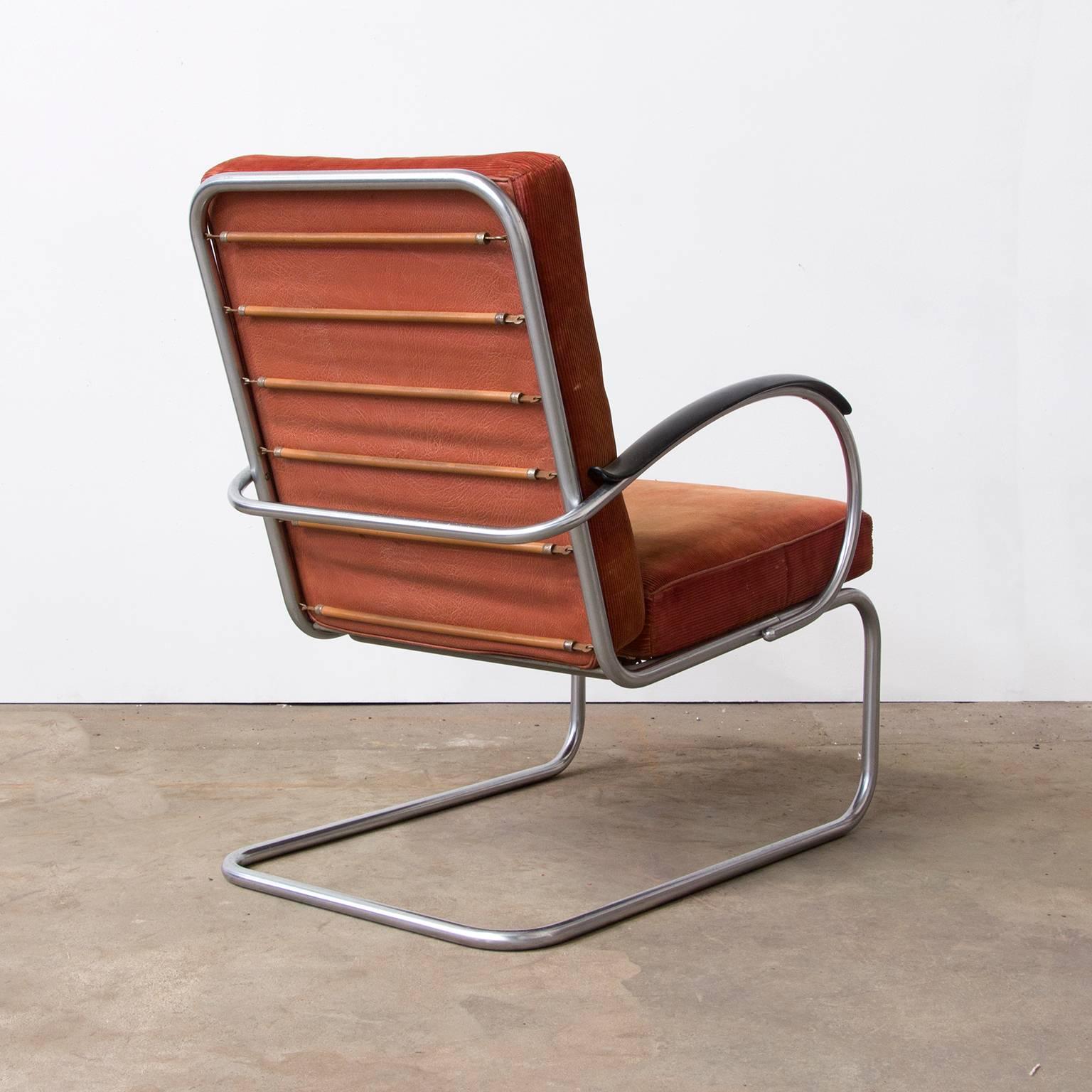 Mid-Century Modern 1933, W.H. Gispen pour Gispen Culemborg, fauteuil 409 en terre cuite en vente