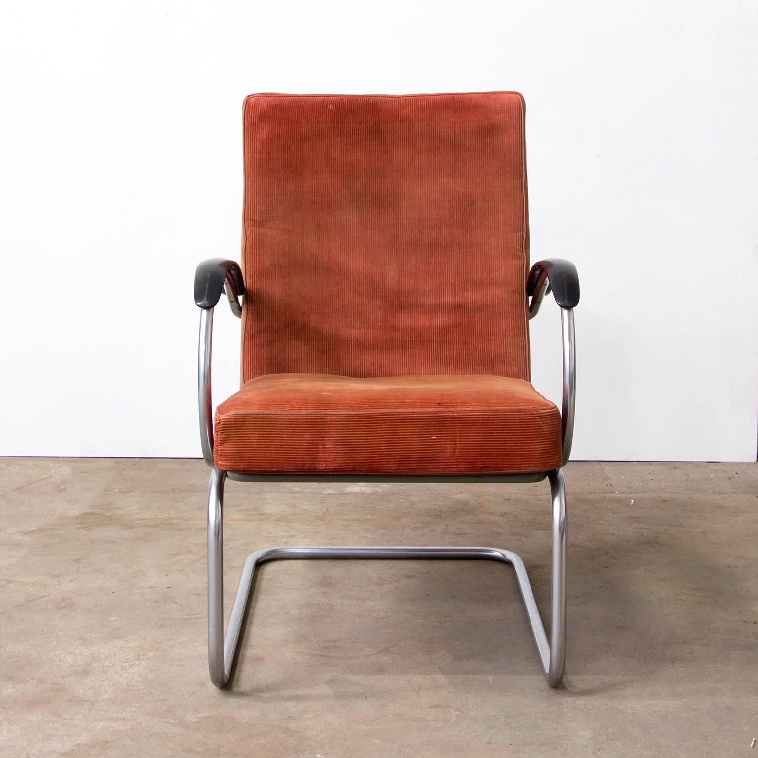 Dutch 1933, W.H. Gispen for Gispen Culemborg, Easy Chair 409 in Terra Cotta For Sale