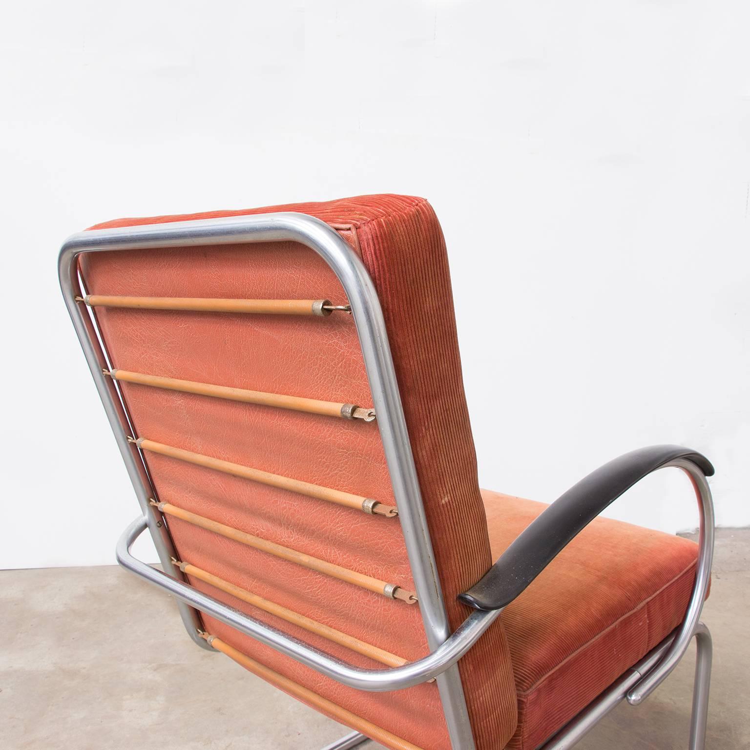 Metal 1933, W.H. Gispen for Gispen Culemborg, Easy Chair 409 in Terra Cotta For Sale