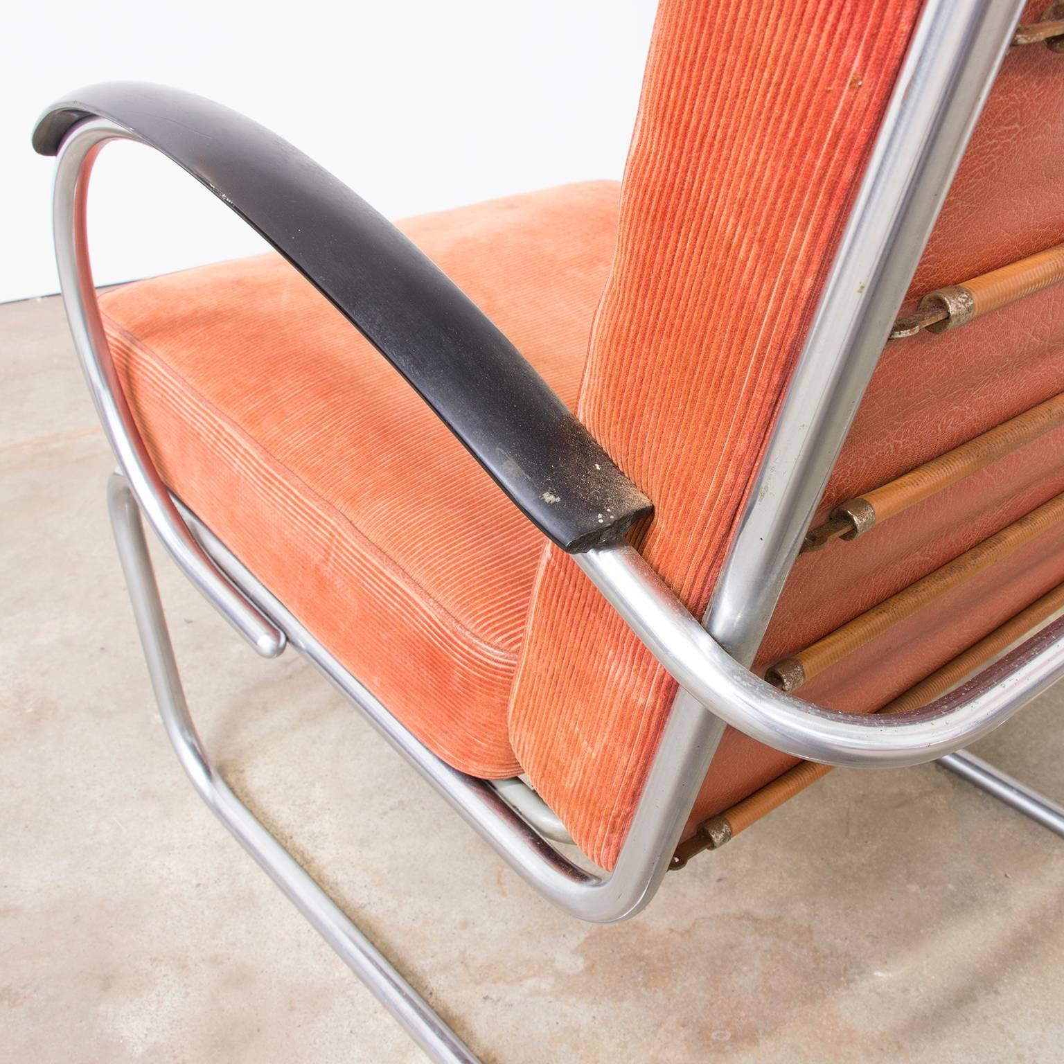 1933, W.H. Gispen for Gispen Culemborg, Easy Chair 409 in Terra Cotta For Sale 2