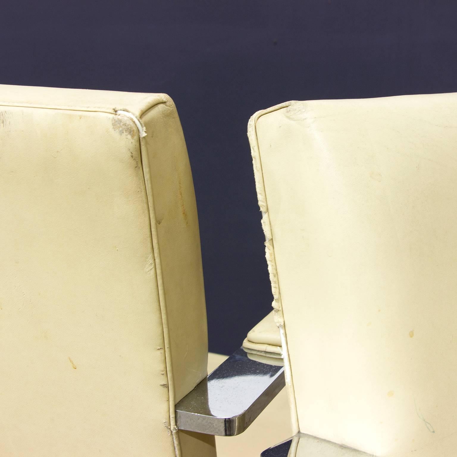 1928, Ludwig Mies van der Rohe, Early Knoll Set Brno Chairs in Crème Leather 4