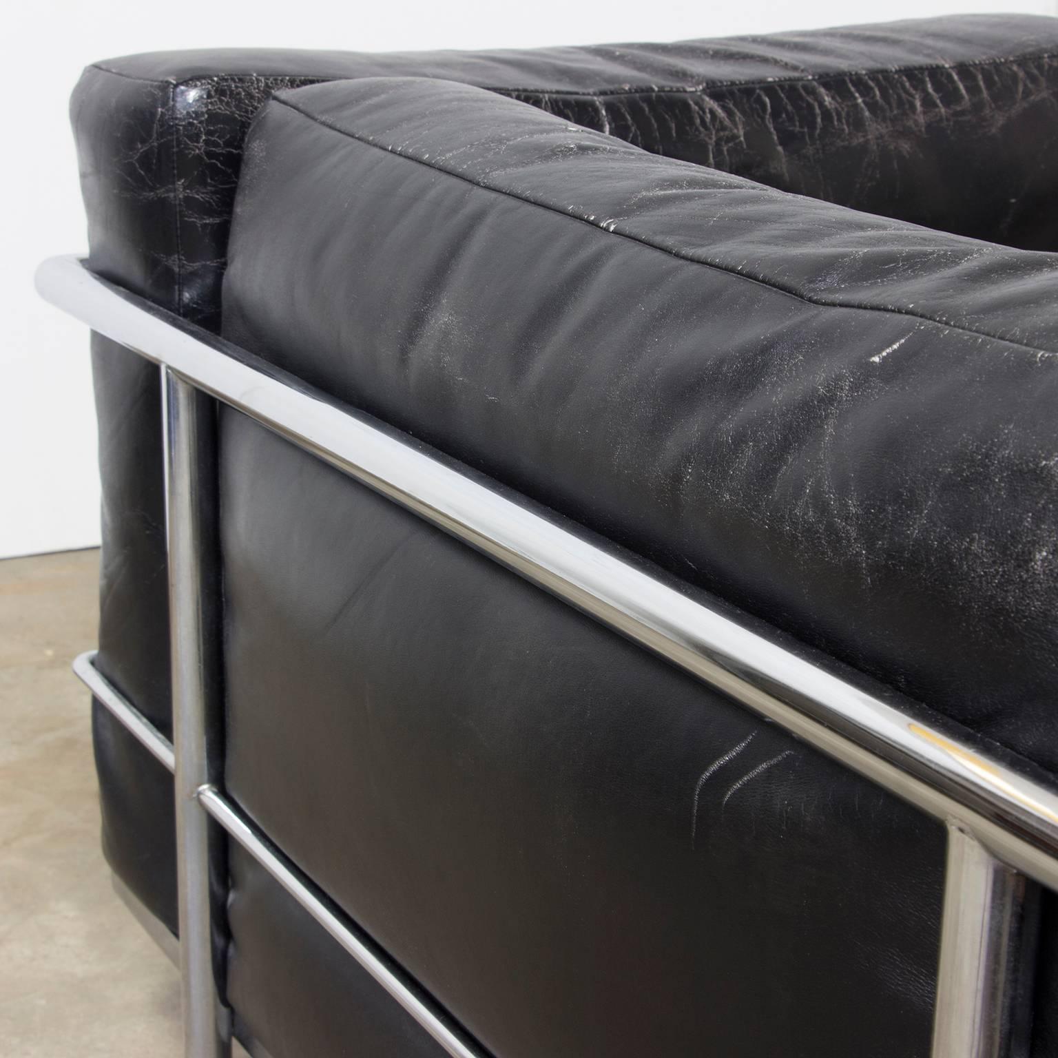 Early 20th Century Le Corbusier, Very Early LC Three by Cassina in Chrome in Black Patin Leather