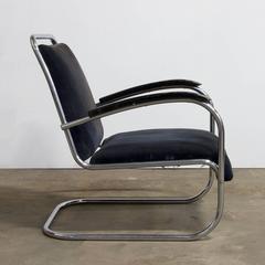 Fauteuil Paul Schuitema des années 1930, tissu avec accoudoirs en bois laqué noir