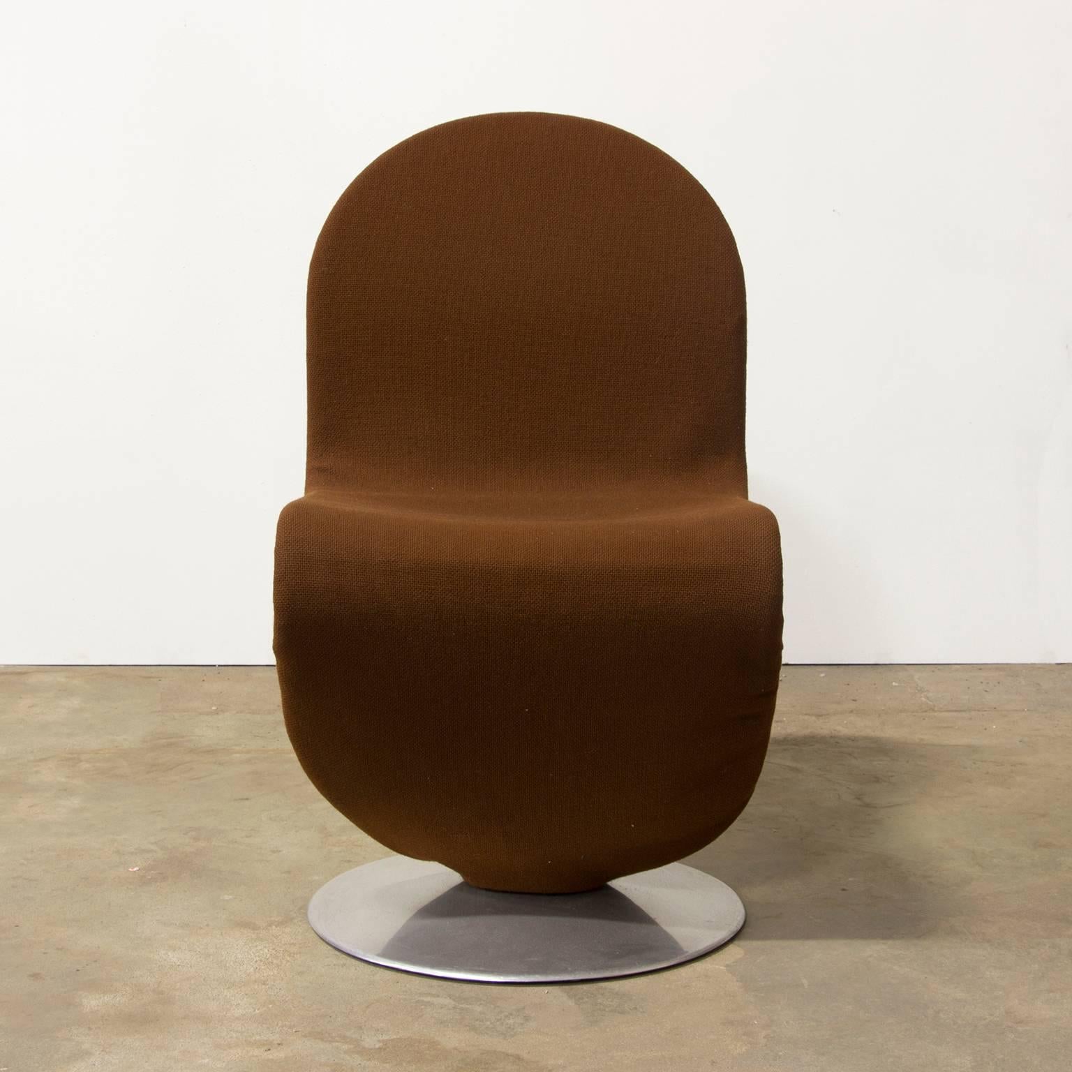 Danish 1973 Verner Panton, 1-2-3 Series Dining Chair in Brown Fabric For Sale