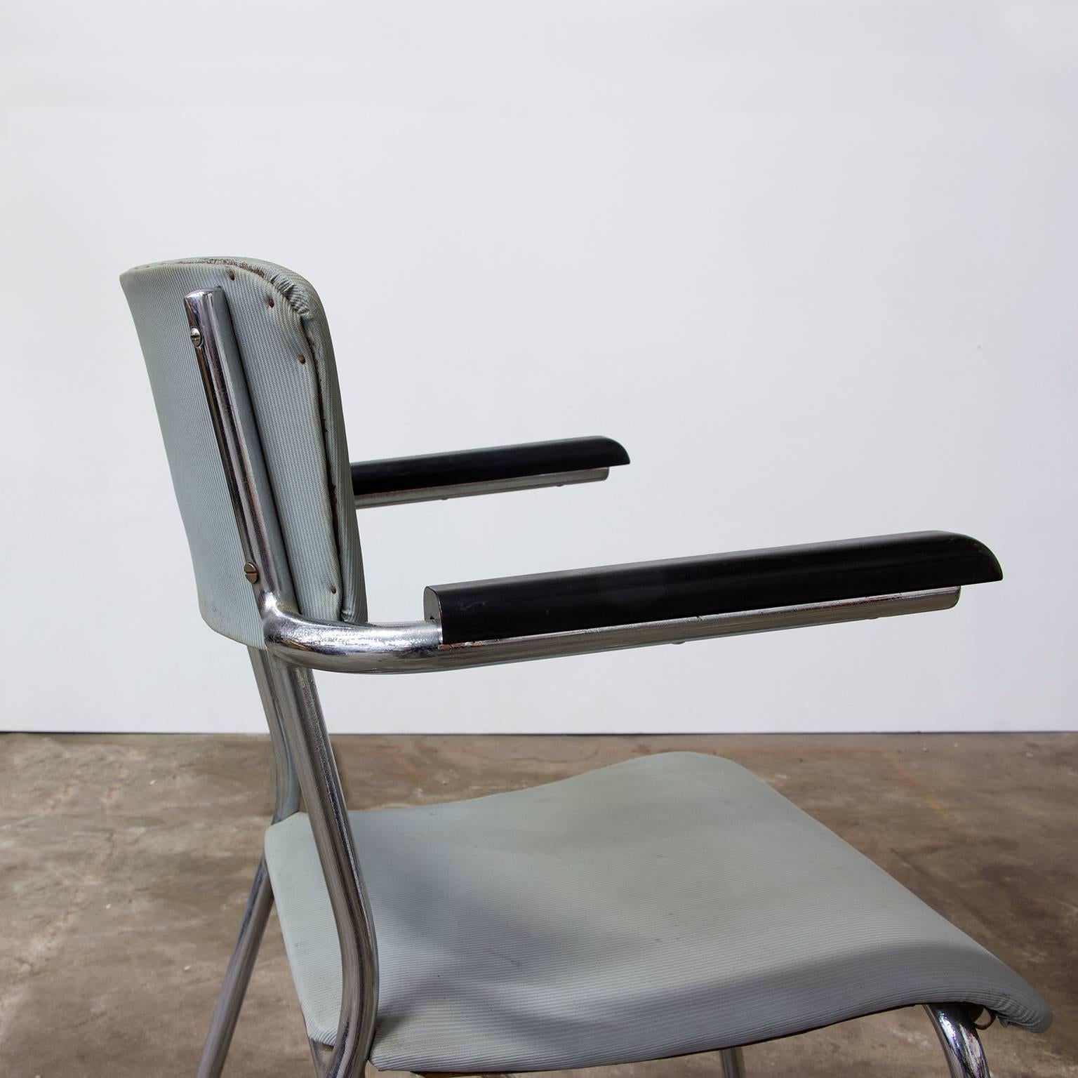 Metal 1932, Cor Alons, Hairpin Seat in Chrome and Grey Vinyl For Sale