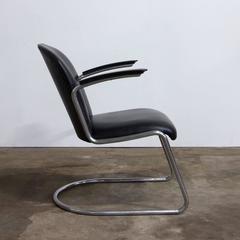 1935, W.H. Gispen, by Gispen Culemborg, 413 Easy Chair in Original Black Vinyl