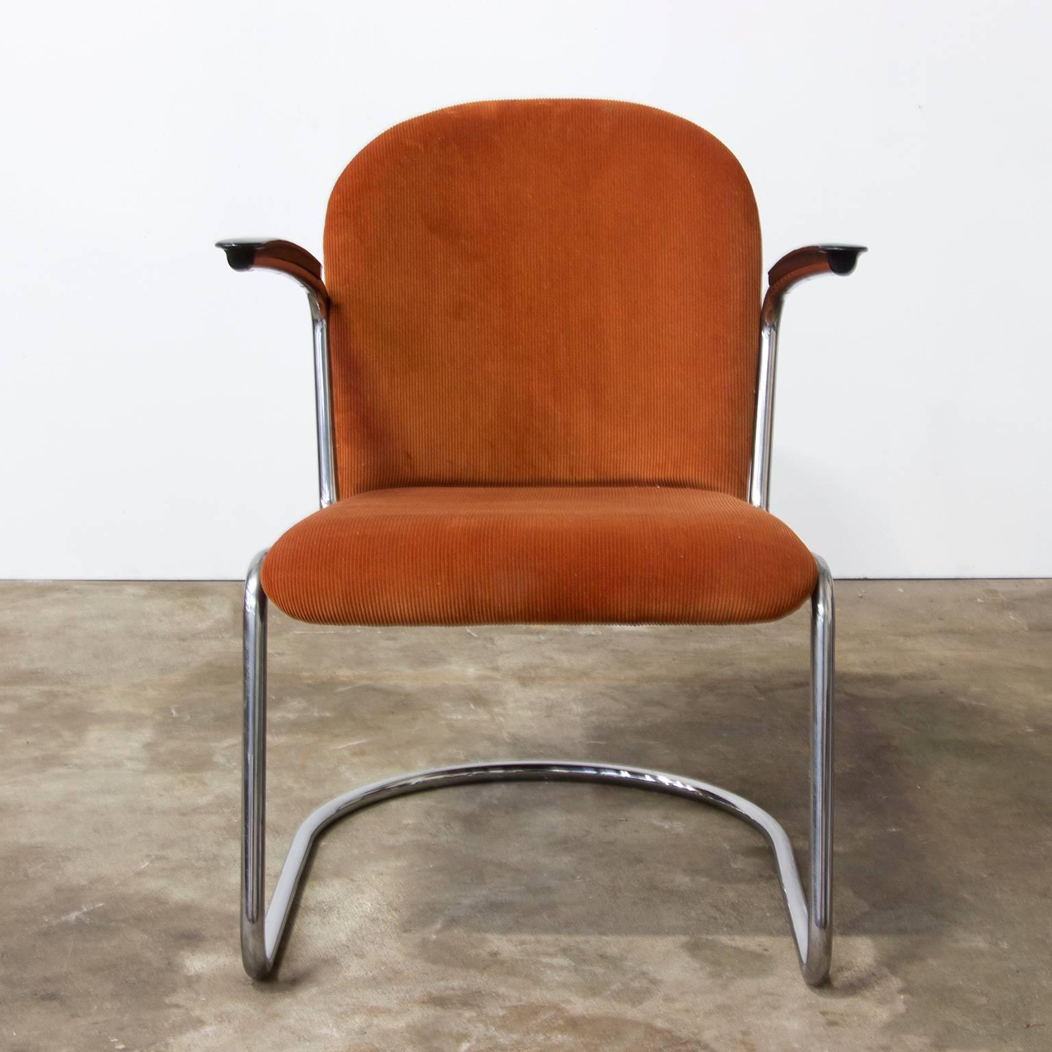 1935, W.H. Gispen par Gispen Culemborg, fauteuil 413 en tissu Terra Corduroi Excellent état - En vente à Amsterdam IJMuiden, NL