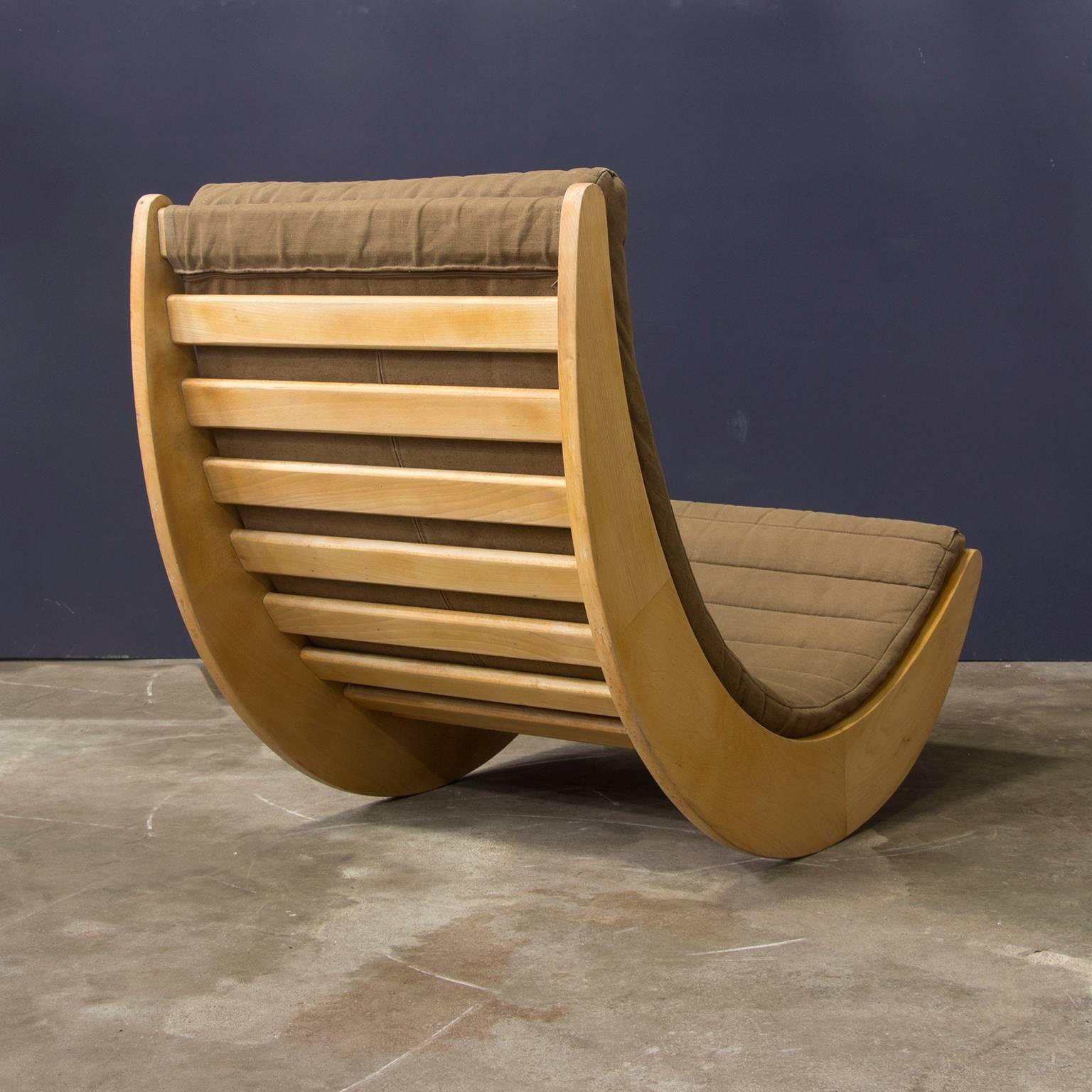 Mid-Century Modern 1974, Verner Panton, Rosenthal, Original Wooden Rocker with Original Upholstery