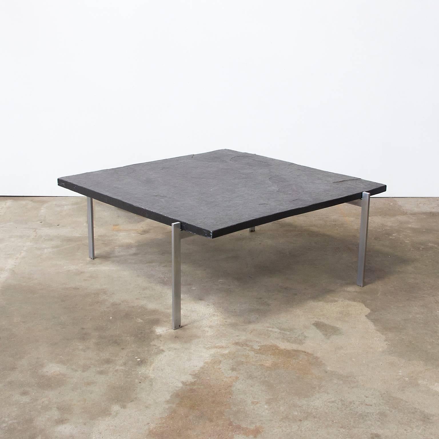 Coffee table designed by Poul Kjærholm in 1956. Matte chrome-plated steel frame, slate top.

Measures: Slate tabeltop is 80 cm x 80 cm x 3cm

Weight: Ca 35 kg.

Free shipping for Amsterdam, Haarlem and IJmuiden for lamps, chairs, small items as