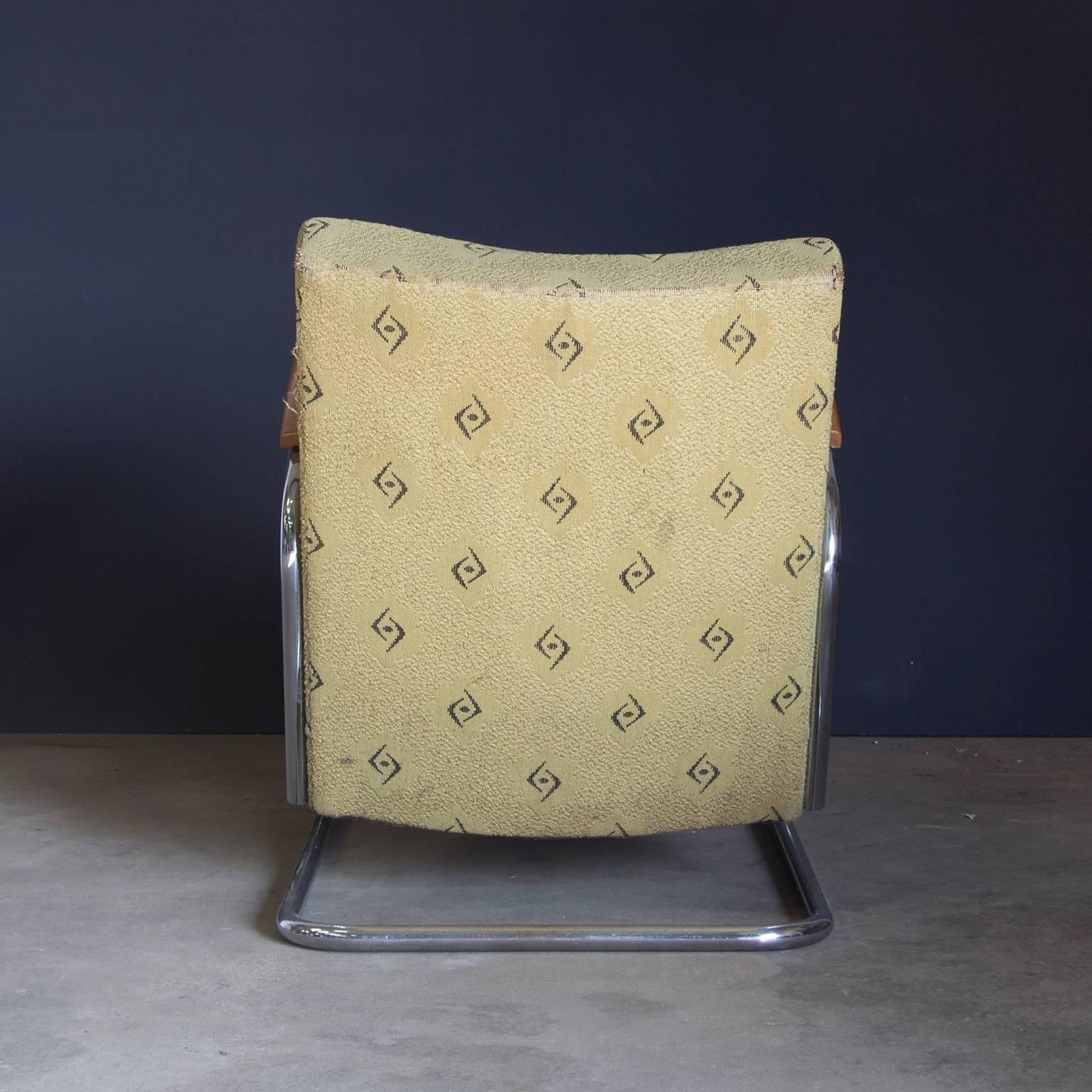 Dutch Original, Early Vintage Tubular Easy Chair with Original Fabric, circa 1930 For Sale