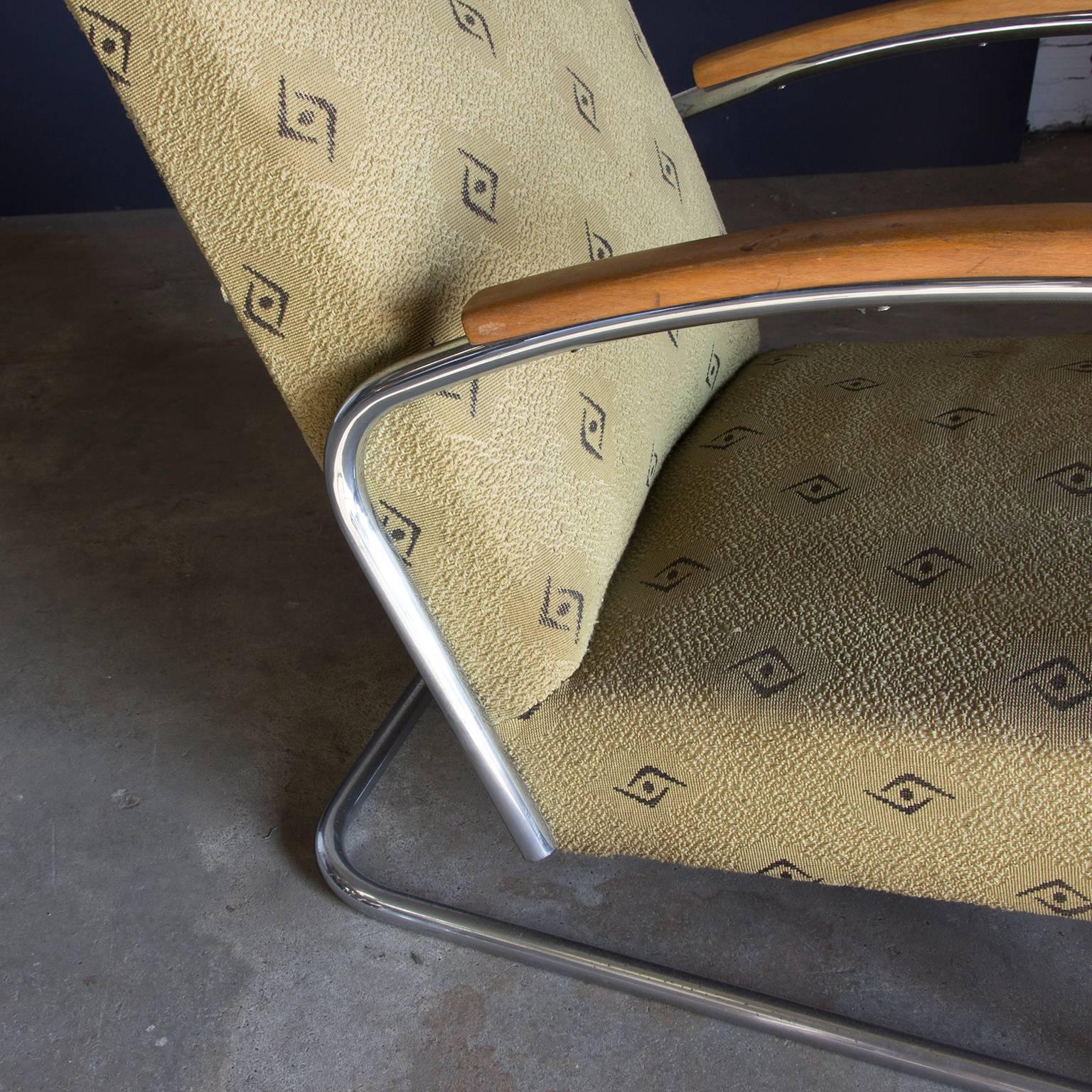 Easy Chair aus röhrenförmigem Design mit Original-Stoff, frühes Vintage, um 1930 (Stahl) im Angebot