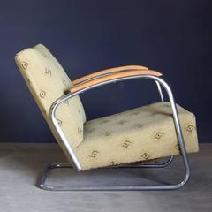 Original, Early Vintage Tubular Easy Chair with Original Fabric, circa 1930