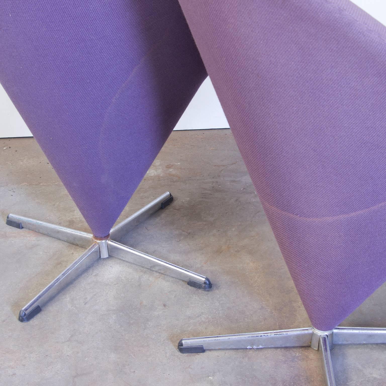 Stainless Steel 1958, Verner Panton for Rosenthal, Cone Chair in Original Purple Linen Fabric