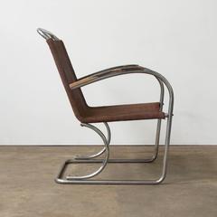 Circa 1930, Original, Early Tubular Easy Chair with Original Robe Woven Seat