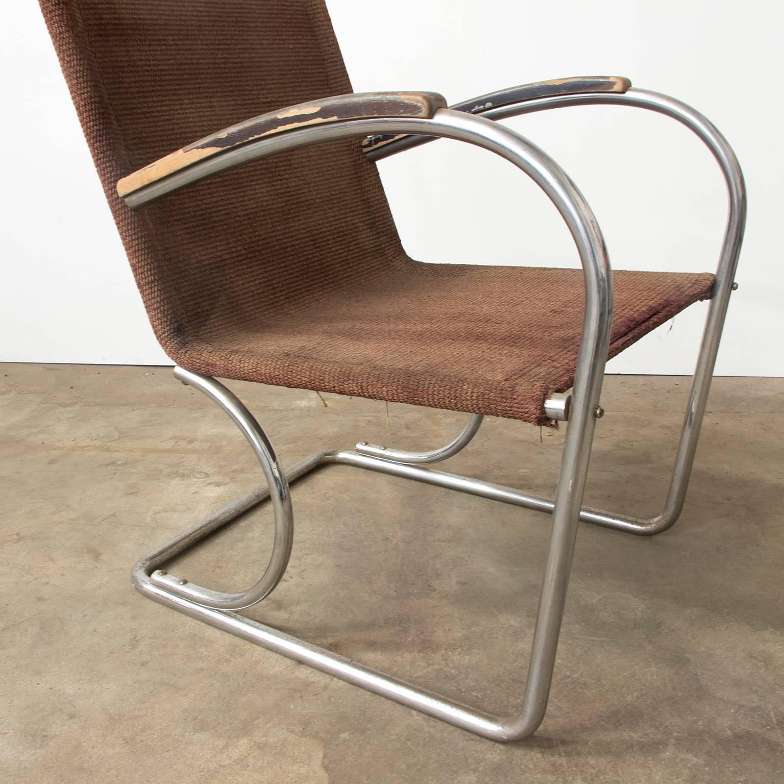 Rope Circa 1930, Original, Early Tubular Easy Chair with Original Robe Woven Seat For Sale