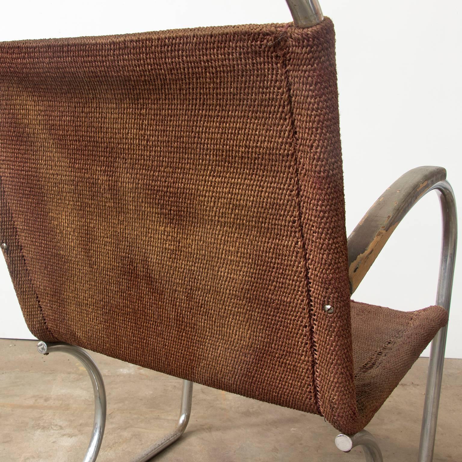 Mid-20th Century Circa 1930, Original, Early Tubular Easy Chair with Original Robe Woven Seat For Sale